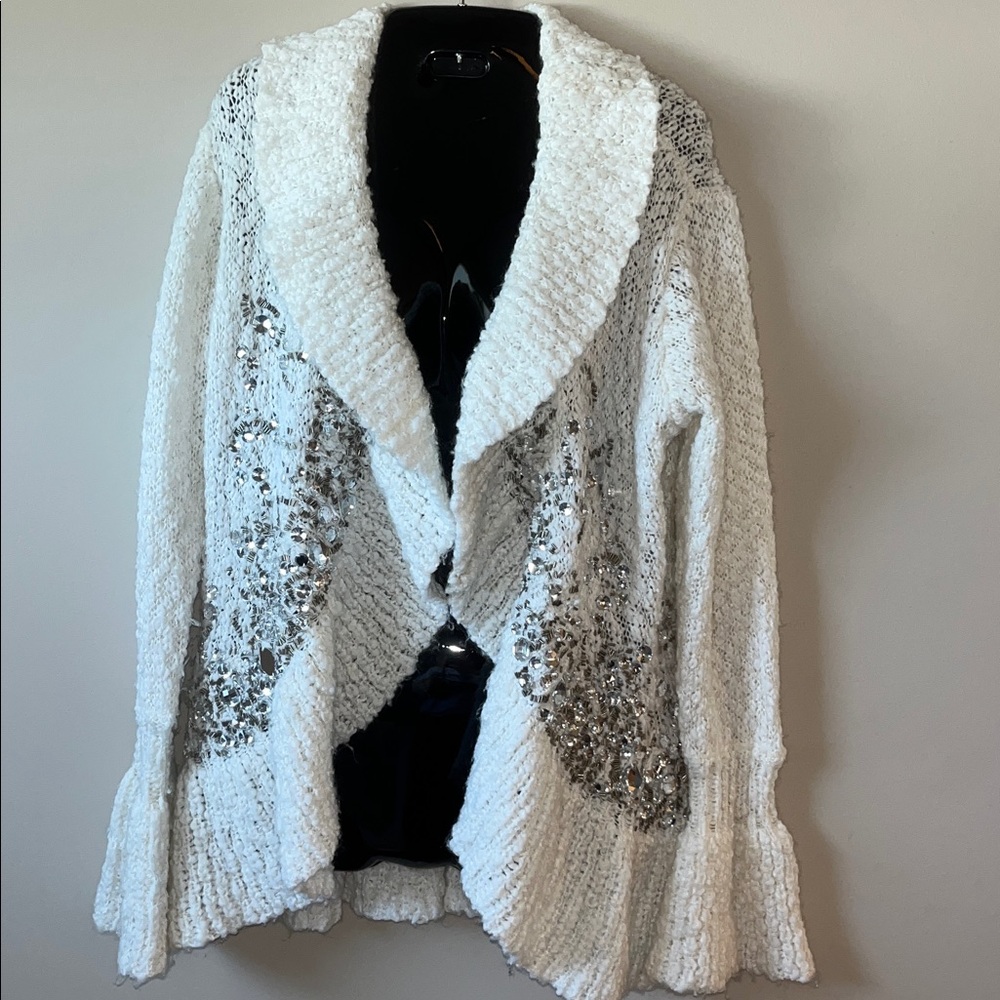 Boston Proper Stunning Cream Embellished Textured Cardigan - S